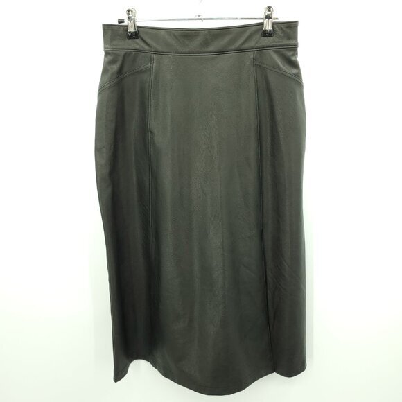 SPANX Leather Like Faux Leather Pull On Midi Skirt M Black #20321R - Picture 4 of 14